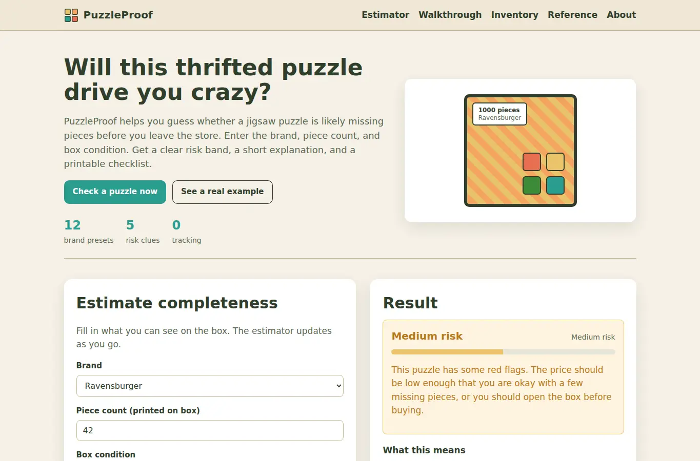 Screenshot of PuzzleProof interface showing the project page in use